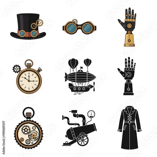 Steampunk accessories and gadgets collection.
