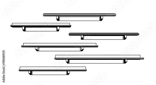 Multiple parallel horizontal bars with attached handles in a minimalist design.