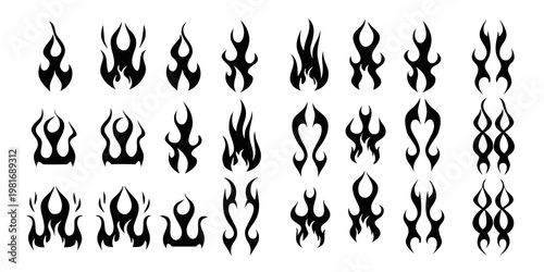 Collection of black flame graphics arranged in a grid pattern