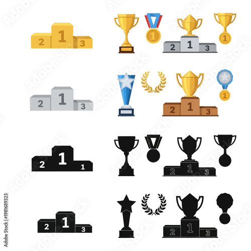 Trophies and medals for competition winners.