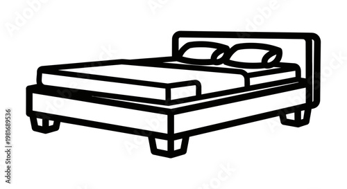 Simple Line Drawing of a Comfortable Bed with Pillows.