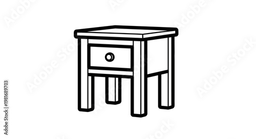 Simple wooden nightstand with single drawer line art illustration.