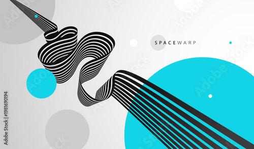 3D perspective lines and circles vector abstract background, curve stripes ribbon bent wallpaper, road journey concept, dynamic wallpaper.