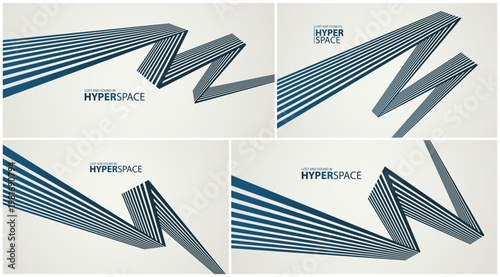 Perspective 3D lines in dynamic motion vector abstract background set, optical illusion of speed and force, aggressive and insane wallpaper, modern graphics.