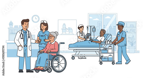 Healthcare Professionals Caring for Patients in Hospital Setting