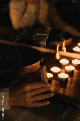 Tableau sur toile Meditation and spiritual practice, incense and singing bowl