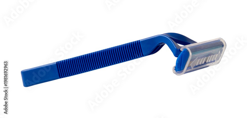 One blue shaver or razor blade isolated with clipping path in png file format