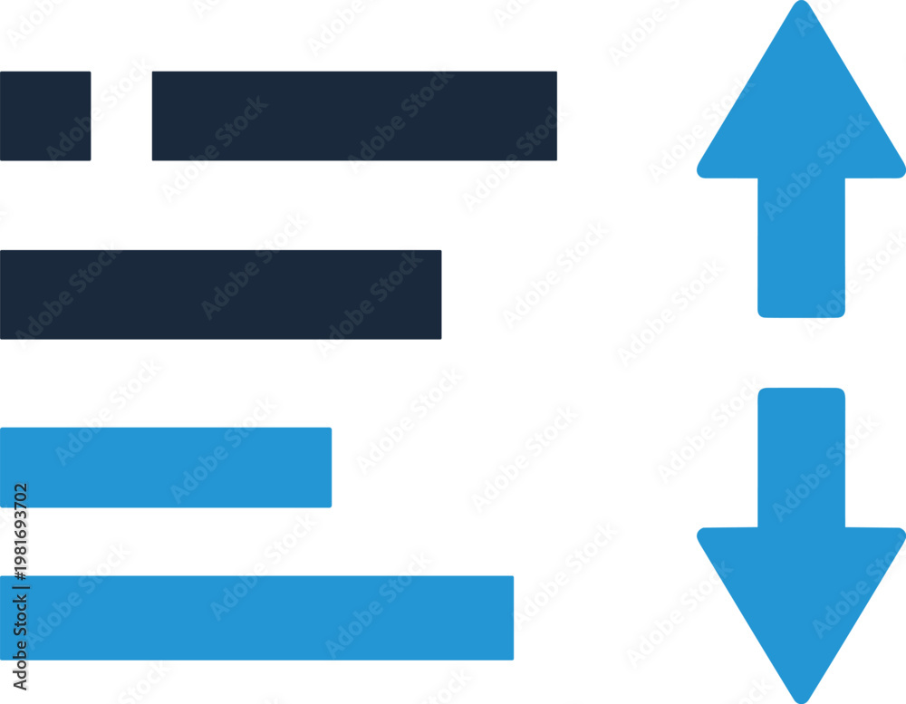 Fototapeta premium Data ordering vector icon illustration with up and down arrow graphic elements for ui and ux design application.