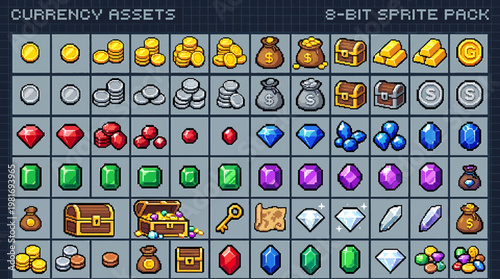 Pixel Art Game Assets - Currency, Gems, and Treasures