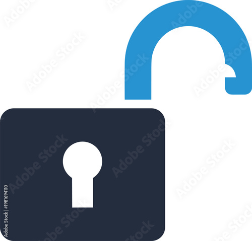 Unlocked padlock symbol with keyhole and open shackle representing security clearance privacy access and digital freedom.