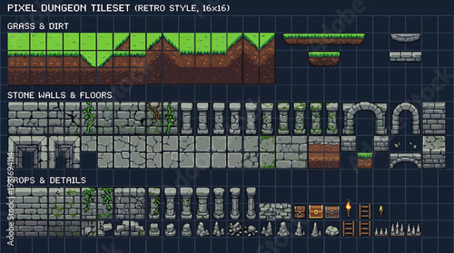 Pixel Art Dungeon Tileset for Retro Game Development