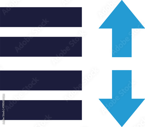 Up and down arrows with dark blue horizontal bars on transparent background.