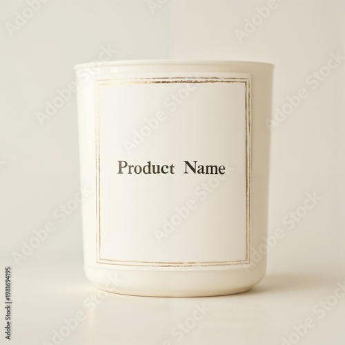 Product label on a minimalist candle jar with a white background