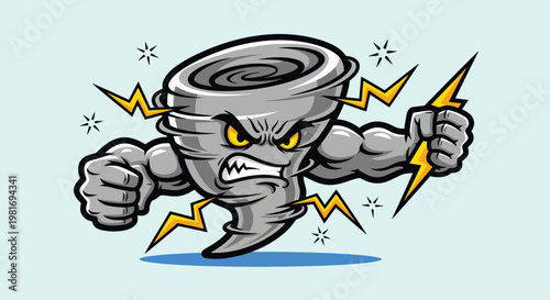 Cuadro en lienzo Angry Tornado Character with Lightning and Muscles.