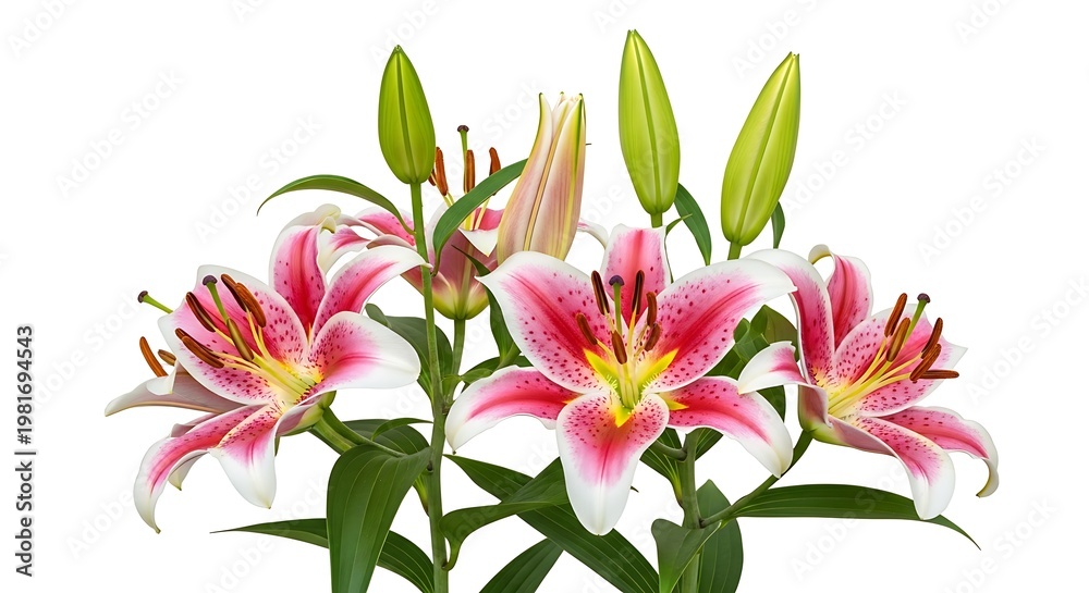 Fototapeta premium Lilies bloom with pink and white petals