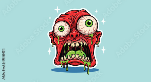Horror Monster Face with Big Eyes and Drooling Mouth.