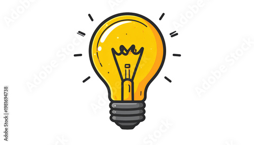 Cartoon illustration featuring a shining yellow lightbulb with filaments on a black backdrop, signifying creativity