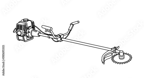 Brush Cutter with Circular Saw Blade Vector Illustration for Landscaping and Gardening Equipment Maintenance and Professional Lawn Care Tools Design