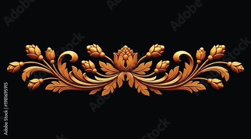 Ornate golden floral decorative border element