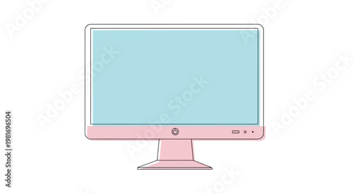 Illustration of a modern desktop computer monitor with a pink frame and blue screen.