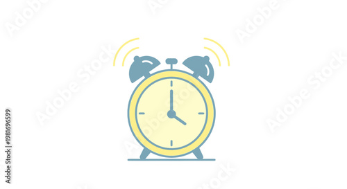 Illustration of a ringing alarm clock with yellow sound waves.