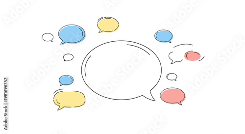 Illustration of colorful speech bubbles representing communication and conversation.