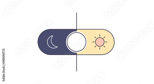 Minimalistic toggle switch icon representing day and night modes with sun and moon symbols.