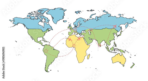 World map showing different climate zones with color-coded regions and latitude lines.