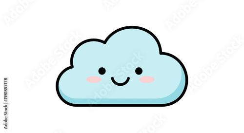 Cute smiling cartoon cloud with rosy cheeks and simple design.