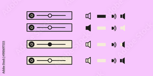 Simple audio control icons displaying volume and slider adjustments