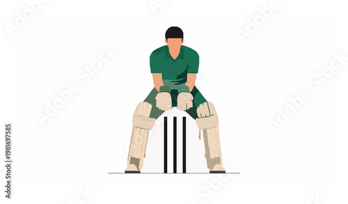 Cricket wicket keeper behind stumps ready to catch ball tournament banner vector