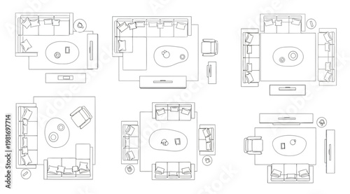 Top view of living room furniture sets