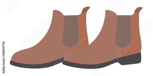 A pair of orange brown chelsea boots with dark gray soles