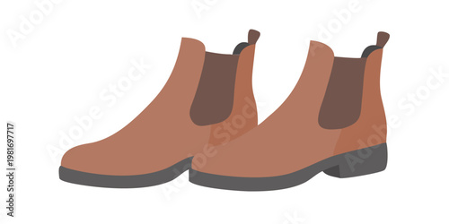 A pair of orange ankle boots with dark gray soles are displayed