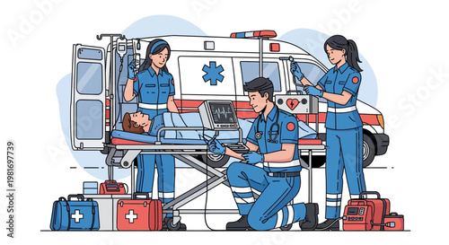 Paramedics Treating Patient Outside Ambulance