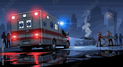 Ambulance Responding to Emergency, Medical Team Transferring Patient