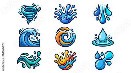 Water Droplet Icons and Splash Graphics.