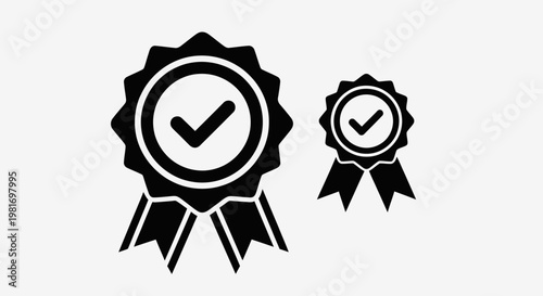 Black and white badge icons with checkmarks quality and approval symbols
