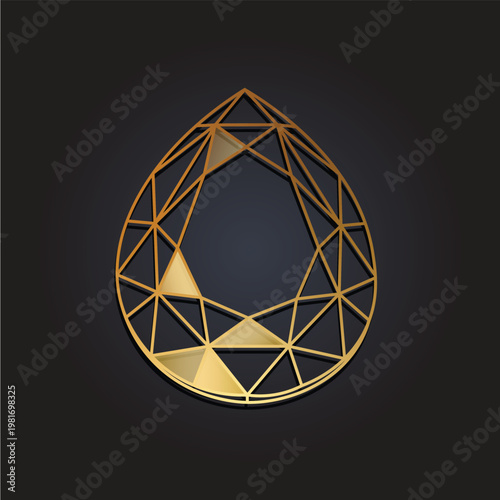 Pear Cut Diamond Gold Line Vector Luxury Gemstone Outline