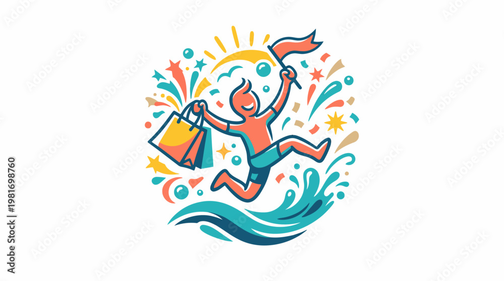 Fototapeta premium Joyful Shopper Celebrating Summer Sales