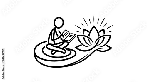 Meditating Reader with Lotus Flower Symbol