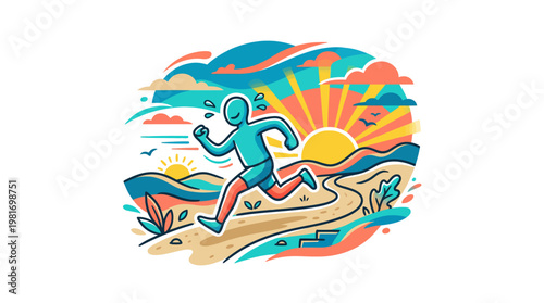 Energetic Runner Sprinting Towards Sunrise