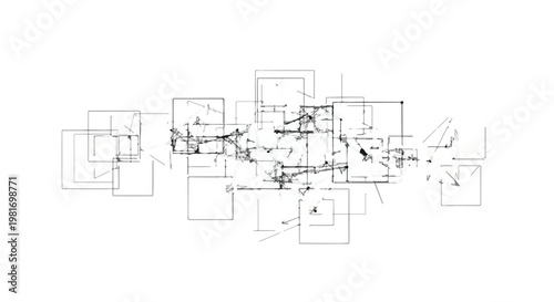 Blueprints featuring complex architectural line drawings and overlapping geometric boxes represent the early stages of creative design, structural planning, and professional technical development.
