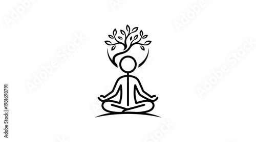 Zen Meditation Symbol Human Figure with Tree Crown