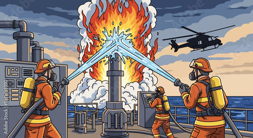 Photos Firefighters Battle Shipboard Blaze with Helicopter Support