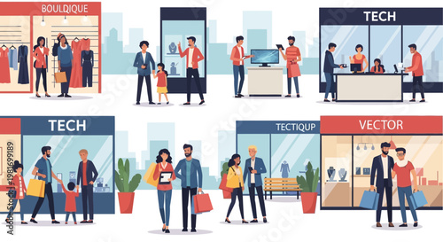 Diverse People Shopping at Modern Retail Stores and Boutiques - City Lifestyle