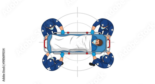Medical Team Transporting Patient on Stretcher, Top View