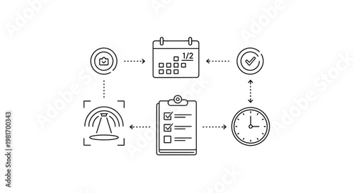 Business workflow icons, productivity symbols, office workflow diagram, management checklist