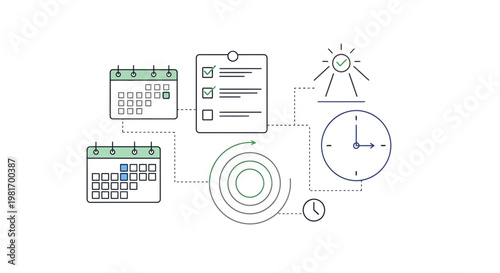 Time management, productivity icons, workflow planning, schedule organization, business templates