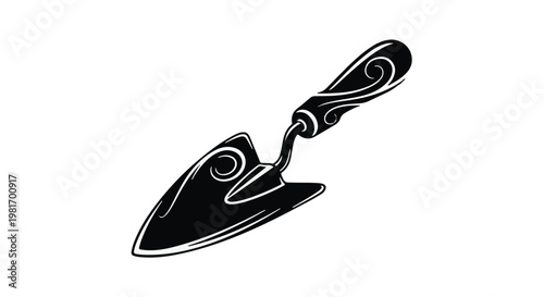 Gardening trowel adorned with elegant swirling decorative patterns represents the intersection of functional manual labor and aesthetic beauty in the world of professional horticulture and plants.